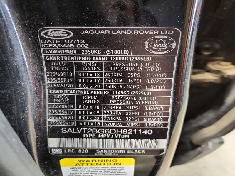 2013 Land Rover Range Rover Evoque მანქანა იყიდება აუქციონზე, vin: SALVT2BG6DH821140, აუქციონის ნომერი: 50239086