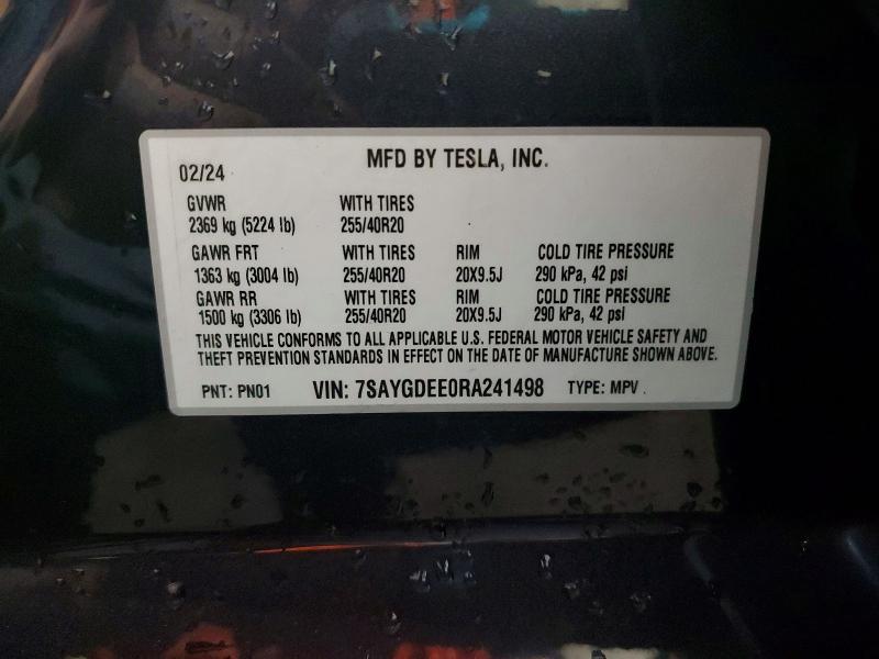 Aukcja sprzedaży 2024 Tesla Model Y, vin: 7SAYGDEE0RA241498, numer aukcji: 49934496
