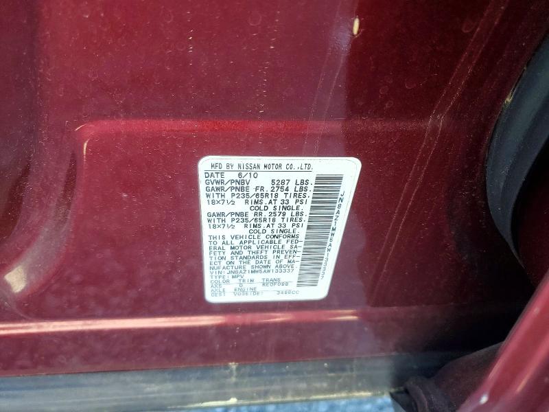 Aukcja sprzedaży 2010 Nissan Murano, vin: JN8AZ1MW5AW133337, numer aukcji: 49611026