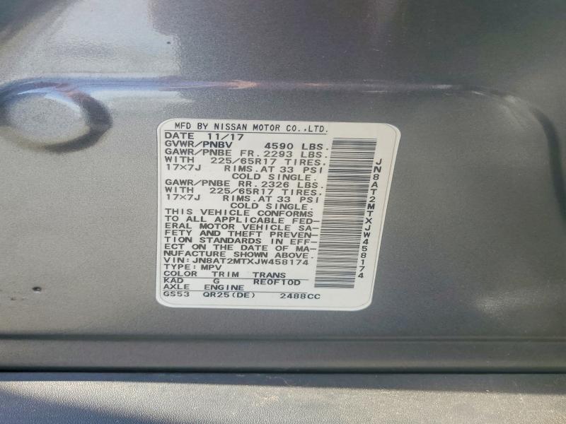 2018 Nissan Rogue მანქანა იყიდება აუქციონზე, vin: JN8AT2MTXJW458174, აუქციონის ნომერი: 50160566