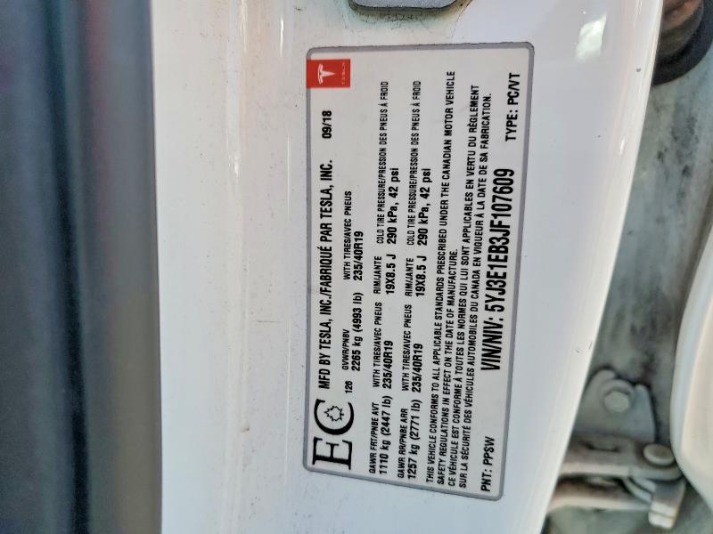 51553166 :رقم المزاد ، 5YJ3E1EB3JF107609 vin ، 2018 Tesla Model 3 مزاد بيع