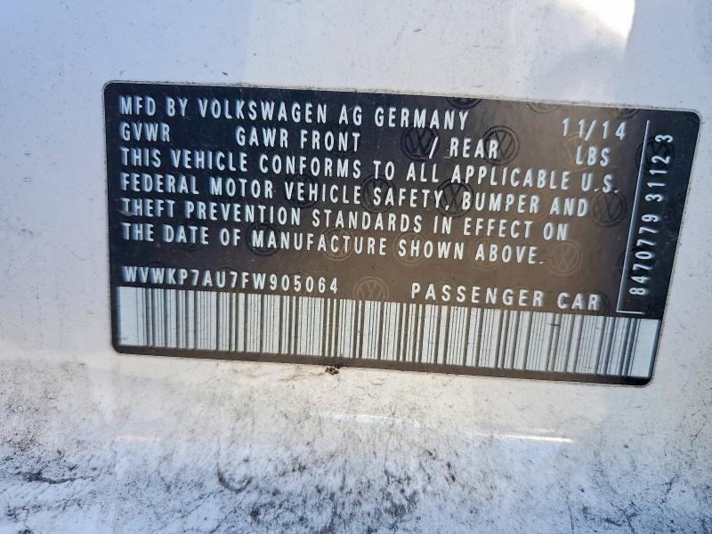 48443836 :رقم المزاد ، WVWKP7AU7FW905064 vin ، 2015 Volkswagen E-golf مزاد بيع