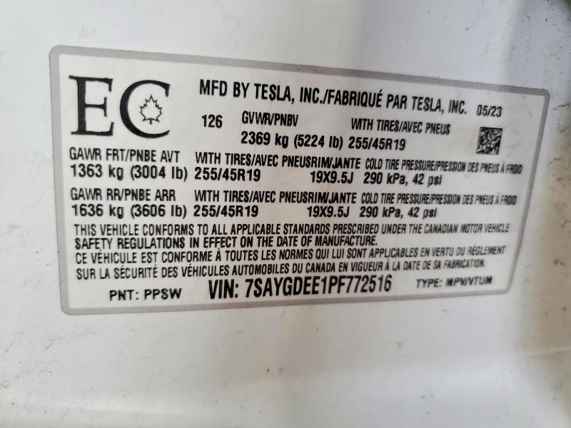 Aukcja sprzedaży 2023 Tesla Model Y, vin: 7SAYGDEE1PF772516, numer aukcji: 51425486