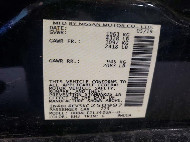 Продаж на аукціоні авто 2019 Nissan Altima, vin: 1N4BL4EV5KC250997, номер лоту: 53661326