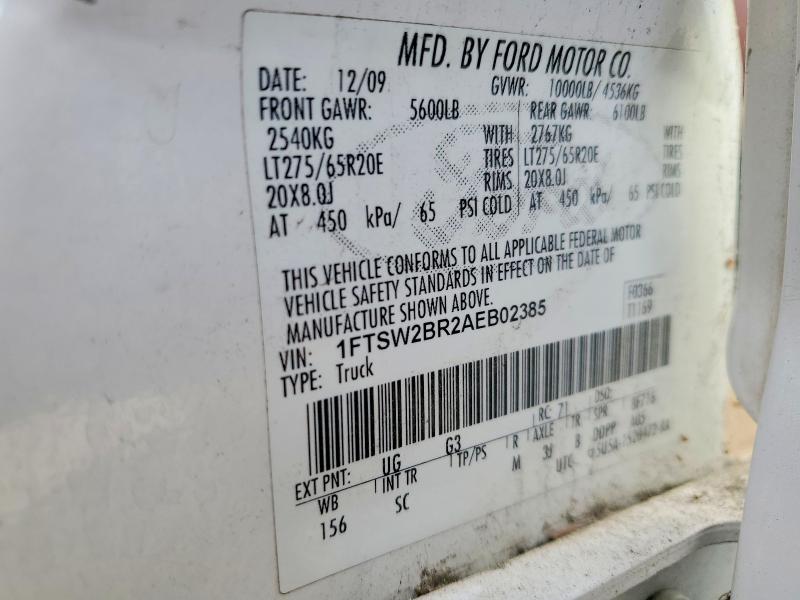 52044306 :رقم المزاد ، 1FTSW2BR2AEB02385 vin ، 2010 Ford F250 مزاد بيع