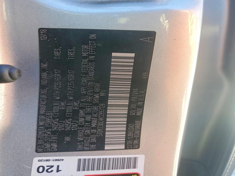 Продаж на аукціоні авто 2019 Toyota Sienna, vin: 5TDYZ3DC4KS993128, номер лоту: 49937916