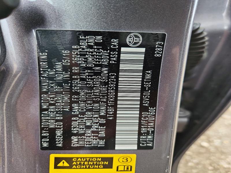 2016 Toyota Camry მანქანა იყიდება აუქციონზე, vin: 4T4BF1FK8GR582343, აუქციონის ნომერი: 48444826