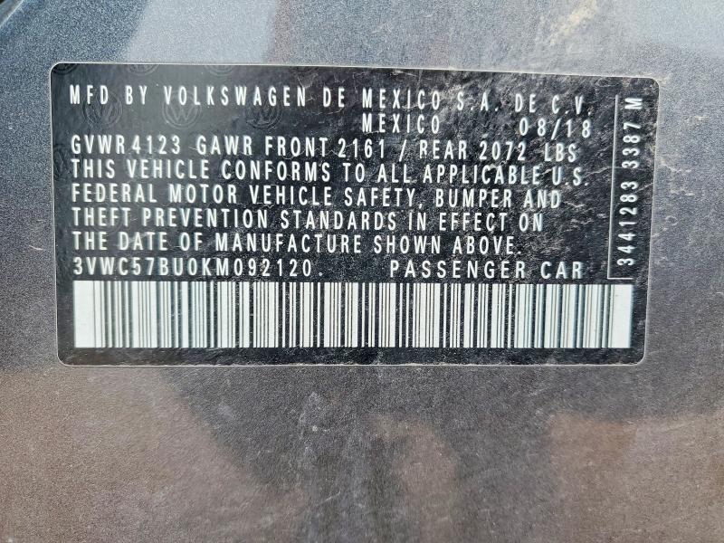 Aukcja sprzedaży 2019 Volkswagen Jetta, vin: 3VWC57BU0KM092120, numer aukcji: 50455166