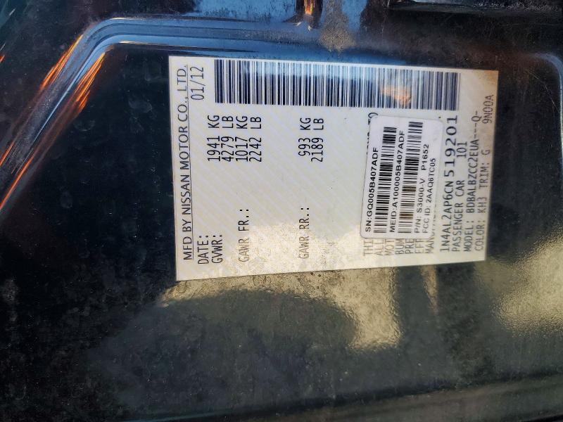Aukcja sprzedaży 2012 Nissan Altima, vin: 1N4AL2AP6CN519201, numer aukcji: 51480616