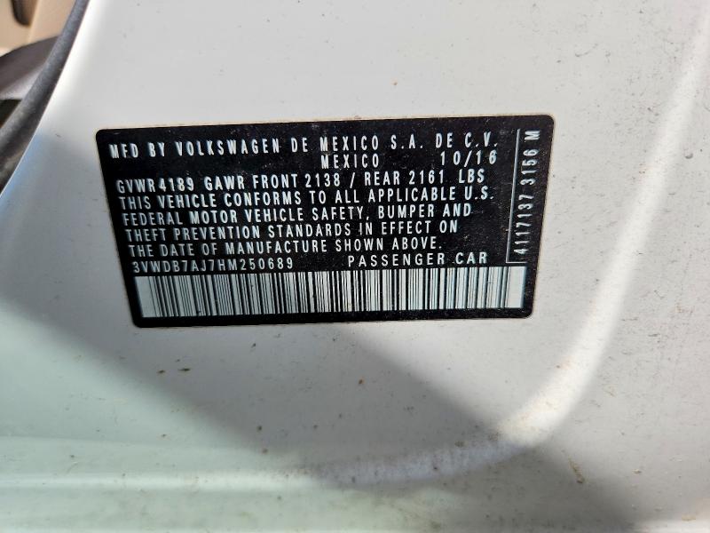 48919106 :رقم المزاد ، 3VWDB7AJ7HM250689 vin ، 2017 Volkswagen Jetta مزاد بيع