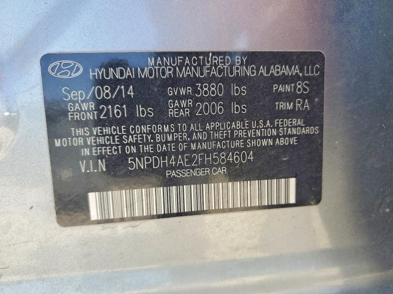 50823046 :رقم المزاد ، 5NPDH4AE2FH584604 vin ، 2015 Hyundai Elantra مزاد بيع
