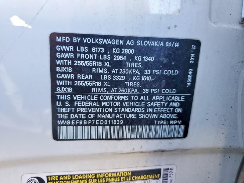 2014 Volkswagen Touareg მანქანა იყიდება აუქციონზე, vin: WVGEF9BP7ED011639, აუქციონის ნომერი: 50675346