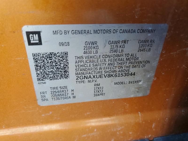 50796866 :رقم المزاد ، 2GNAXUEV8K6153044 vin ، 2019 Chevrolet Equinox مزاد بيع