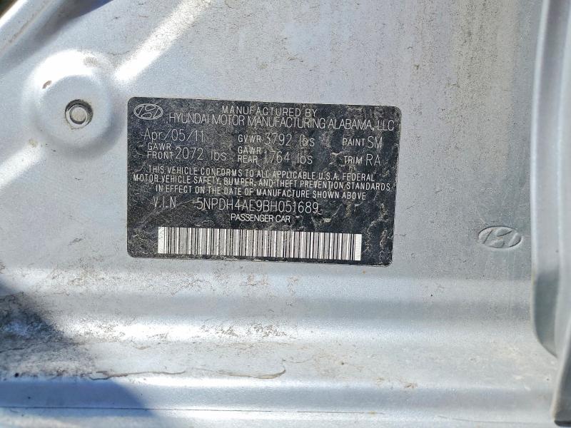 2011 Hyundai Elantra მანქანა იყიდება აუქციონზე, vin: 5NPDH4AE9BH051689, აუქციონის ნომერი: 50460396