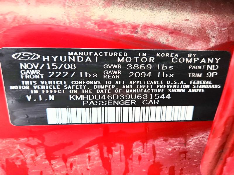 2009 Hyundai Elantra მანქანა იყიდება აუქციონზე, vin: KMHDU46D39U631544, აუქციონის ნომერი: 51754316