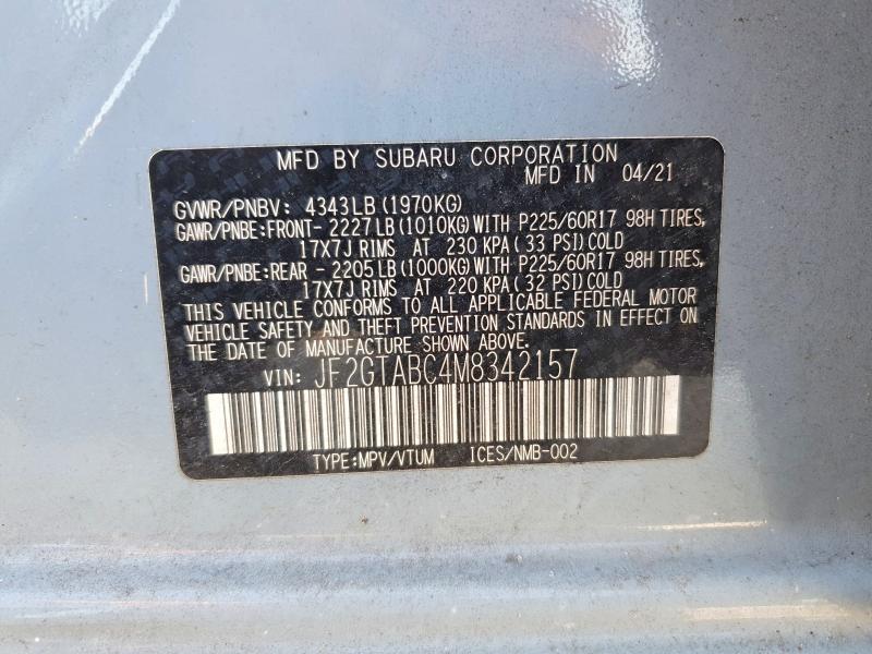 Продажа на аукционе авто 2021 Subaru Crosstrek, vin: JF2GTABC4M8342157, номер лота: 52022386