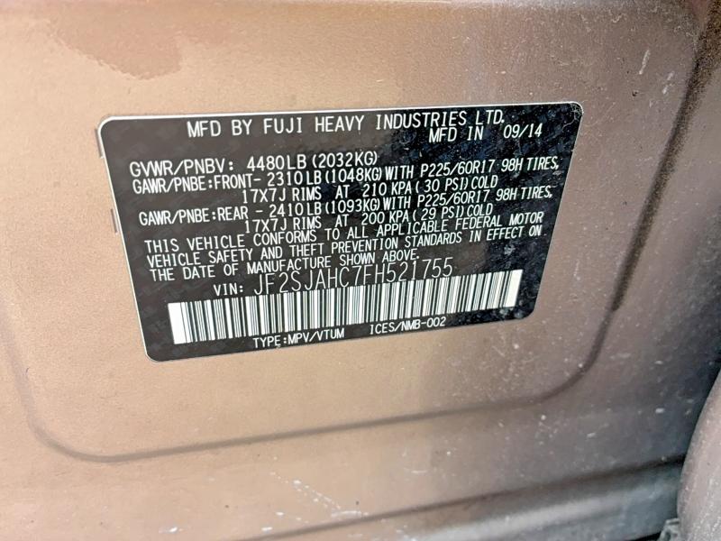 Продажа на аукционе авто 2015 Subaru Forester, vin: JF2SJAHC7FH521755, номер лота: 51503336