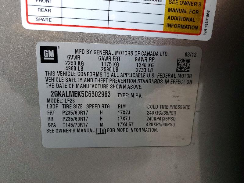 Продажа на аукционе авто 2012 Gmc Terrain, vin: 2GKALMEK5C6302963, номер лота: 49766816
