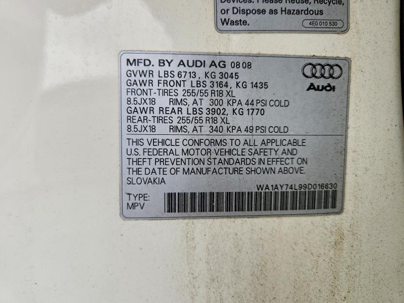 2009 Audi Q7 მანქანა იყიდება აუქციონზე, vin: WA1AY74L99D016630, აუქციონის ნომერი: 51000646