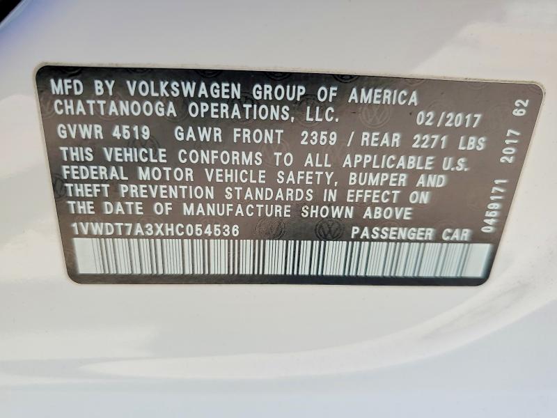 Aukcja sprzedaży 2017 Volkswagen Passat, vin: 1VWDT7A3XHC054536, numer aukcji: 50105096