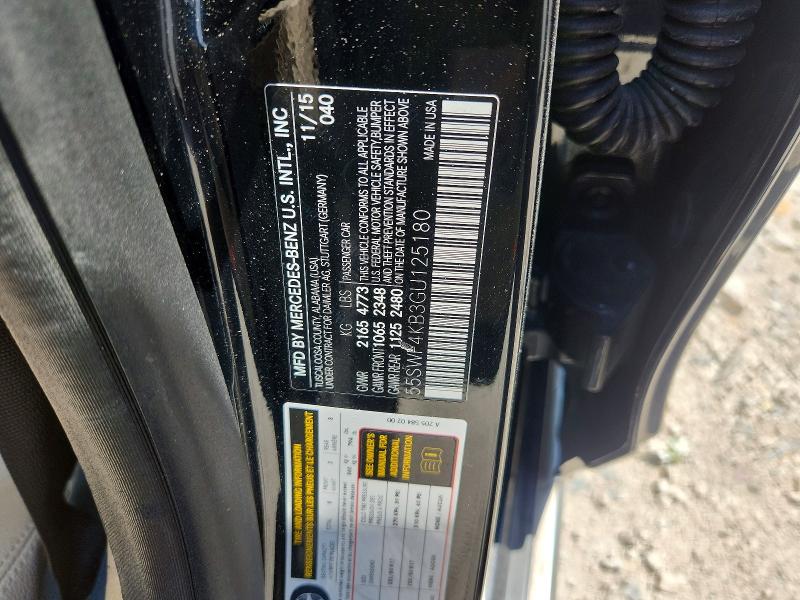2016 Mercedes-benz C მანქანა იყიდება აუქციონზე, vin: 55SWF4KB3GU125180, აუქციონის ნომერი: 51861766