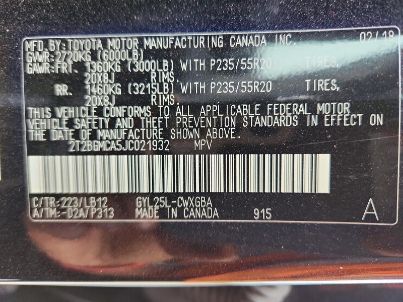 50348446 :رقم المزاد ، 2T2BGMCA5JC021932 vin ، 2018 Lexus Rx 450h مزاد بيع