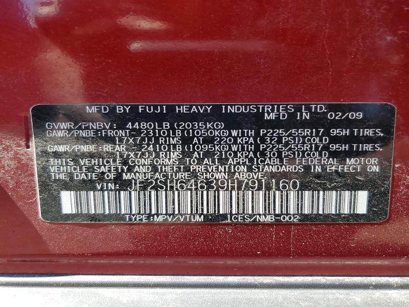 Продажа на аукционе авто 2009 Subaru Forester, vin: JF2SH64639H791160, номер лота: 51159936