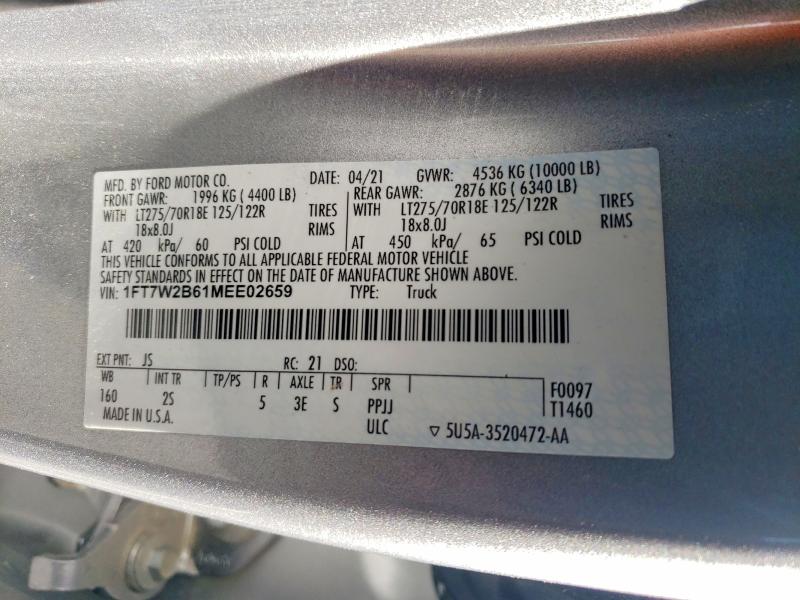 49785486 :رقم المزاد ، 1FT7W2B61MEE02659 vin ، 2021 Ford F250 مزاد بيع