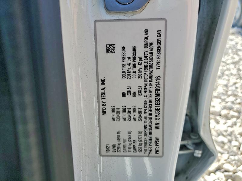Продажа на аукционе авто 2021 Tesla Model 3, vin: 5YJ3E1EB3MF091416, номер лота: 51458026