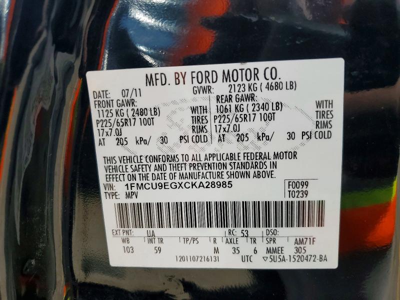 Продажа на аукционе авто 2012 Ford Escape, vin: 1FMCU9EGXCKA28985, номер лота: 49084326