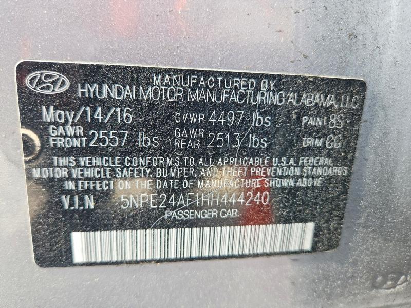 2017 Hyundai Sonata მანქანა იყიდება აუქციონზე, vin: 5NPE24AF1HH444240, აუქციონის ნომერი: 51602576