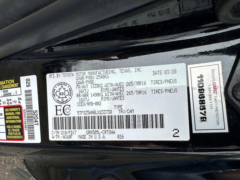 Продаж на аукціоні авто 2020 Toyota Tacoma, vin: 5TFSZ5AN8LX233738, номер лоту: 51810376