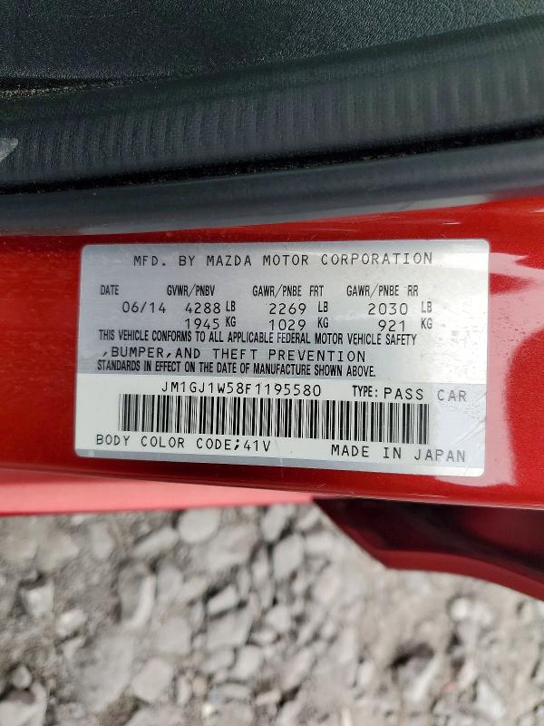 2015 Mazda 6 მანქანა იყიდება აუქციონზე, vin: JM1GJ1W58F1195580, აუქციონის ნომერი: 50293976