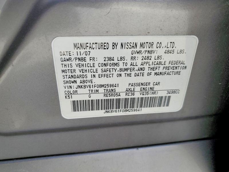 Aukcja sprzedaży 2008 Infiniti G35, vin: JNKBV61F08M259641, numer aukcji: 50631596