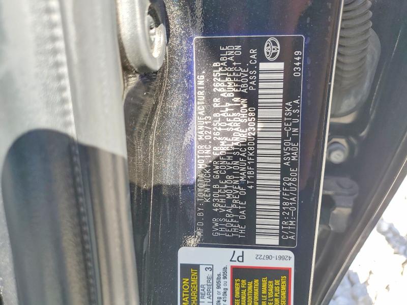 Auction sale of the 2013 Toyota Camry, vin: 4T1BF1FK8DU230580, lot number: 50936206