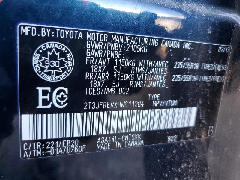 50938976 :رقم المزاد ، 2T3JFREVXHW611284 vin ، 2017 Toyota Rav4 مزاد بيع