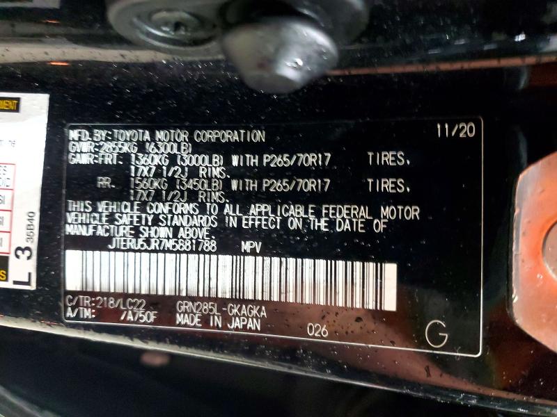 51448086 :رقم المزاد ، JTERU5JR7M5881788 vin ، 2021 Toyota 4runner مزاد بيع