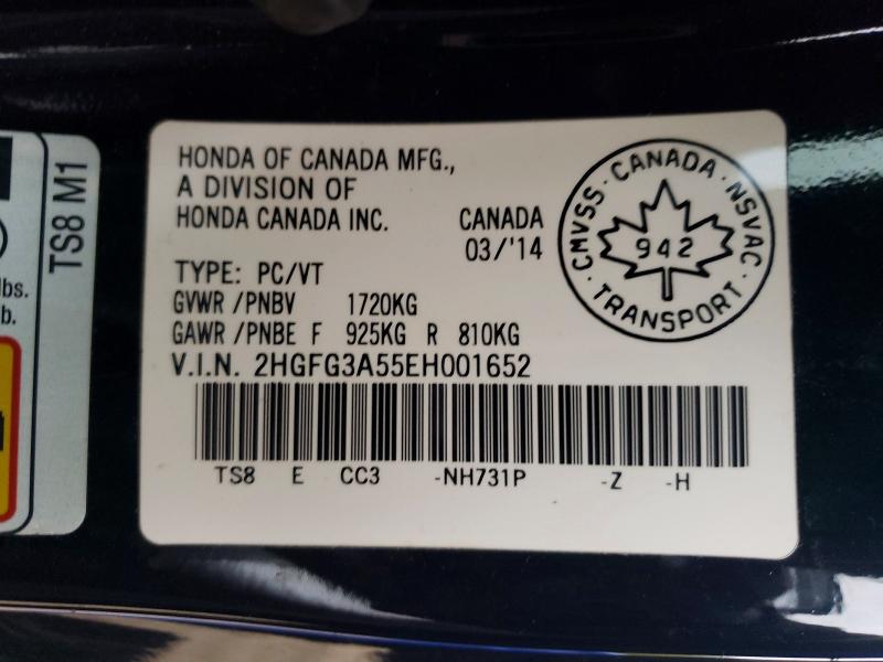 47187876 :رقم المزاد ، 2HGFG3A55EH001652 vin ، 2014 Honda Civic مزاد بيع