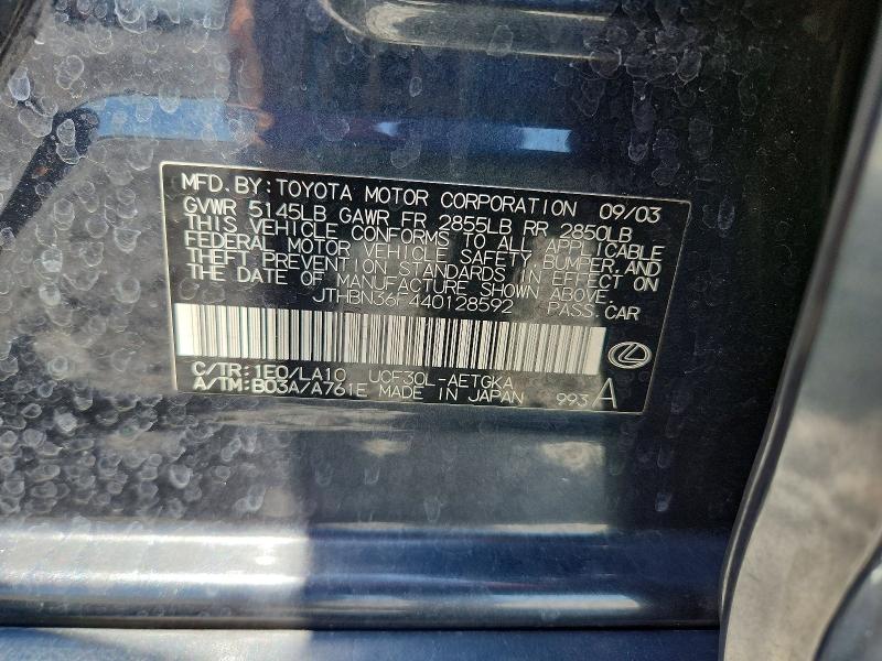 Aukcja sprzedaży 2004 Lexus Ls, vin: JTHBN36F440128592, numer aukcji: 50441326