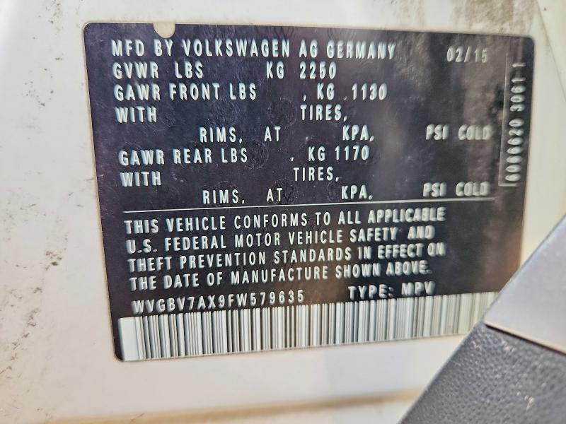 51336516 :رقم المزاد ، WVGBV7AX9FW579635 vin ، 2015 Volkswagen Tiguan مزاد بيع