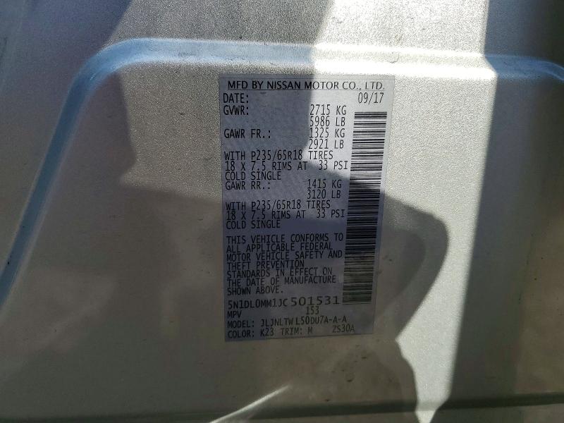 51074046 :رقم المزاد ، 5N1DL0MM1JC501531 vin ، 2018 Infiniti Qx60 مزاد بيع