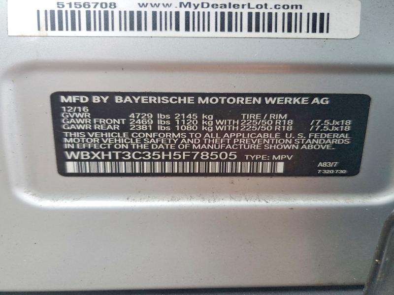 Aukcja sprzedaży 2017 Bmw X1, vin: WBXHT3C35H5F78505, numer aukcji: 48712486