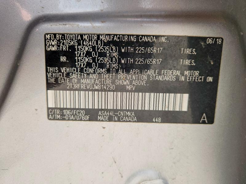 2018 Toyota Rav4 მანქანა იყიდება აუქციონზე, vin: 2T3RFREV0JW814290, აუქციონის ნომერი: 51093646