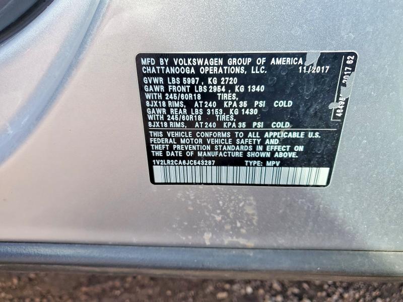 48770756 :رقم المزاد ، 1V2LR2CA6JC543287 vin ، 2018 Volkswagen Atlas مزاد بيع
