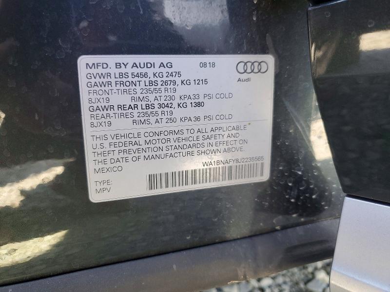 2018 Audi Q5 მანქანა იყიდება აუქციონზე, vin: WA1BNAFY8J2235565, აუქციონის ნომერი: 50151876