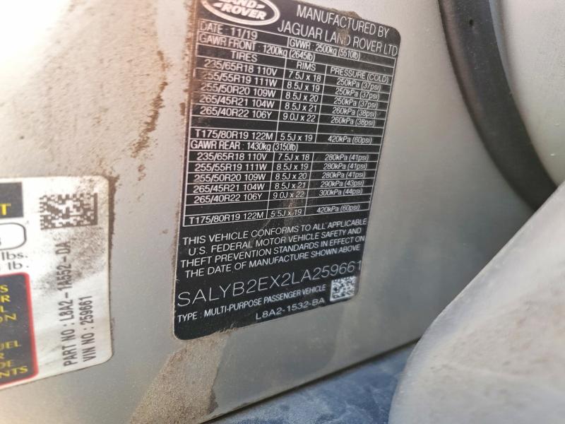Aukcja sprzedaży 2020 Land Rover Range Rover Velar, vin: SALYB2EX2LA259661, numer aukcji: 51334716