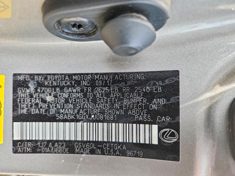 Aukcja sprzedaży 2018 Lexus Es, vin: 58ABK1GGXJU081681, numer aukcji: 50818876