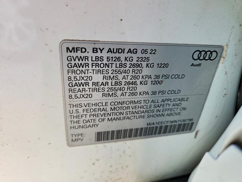 48471266 :رقم المزاد ، WA1EECF36N1135795 vin ، 2022 Audi Q3 مزاد بيع