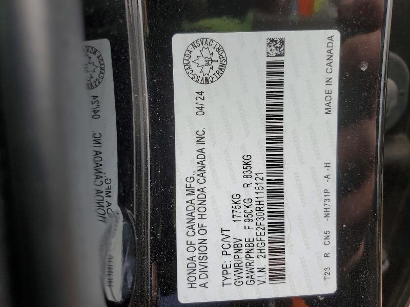 Продаж на аукціоні авто 2024 Honda Civic, vin: 2HGFE2F30RH115121, номер лоту: 49324596