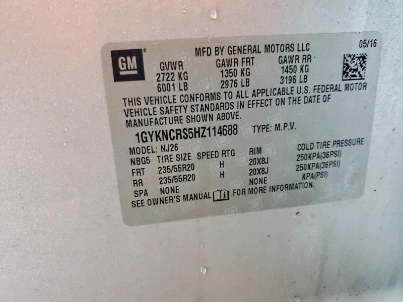 48673086 :رقم المزاد ، 1GYKNCRS5HZ114688 vin ، 2017 Cadillac Xt5 مزاد بيع
